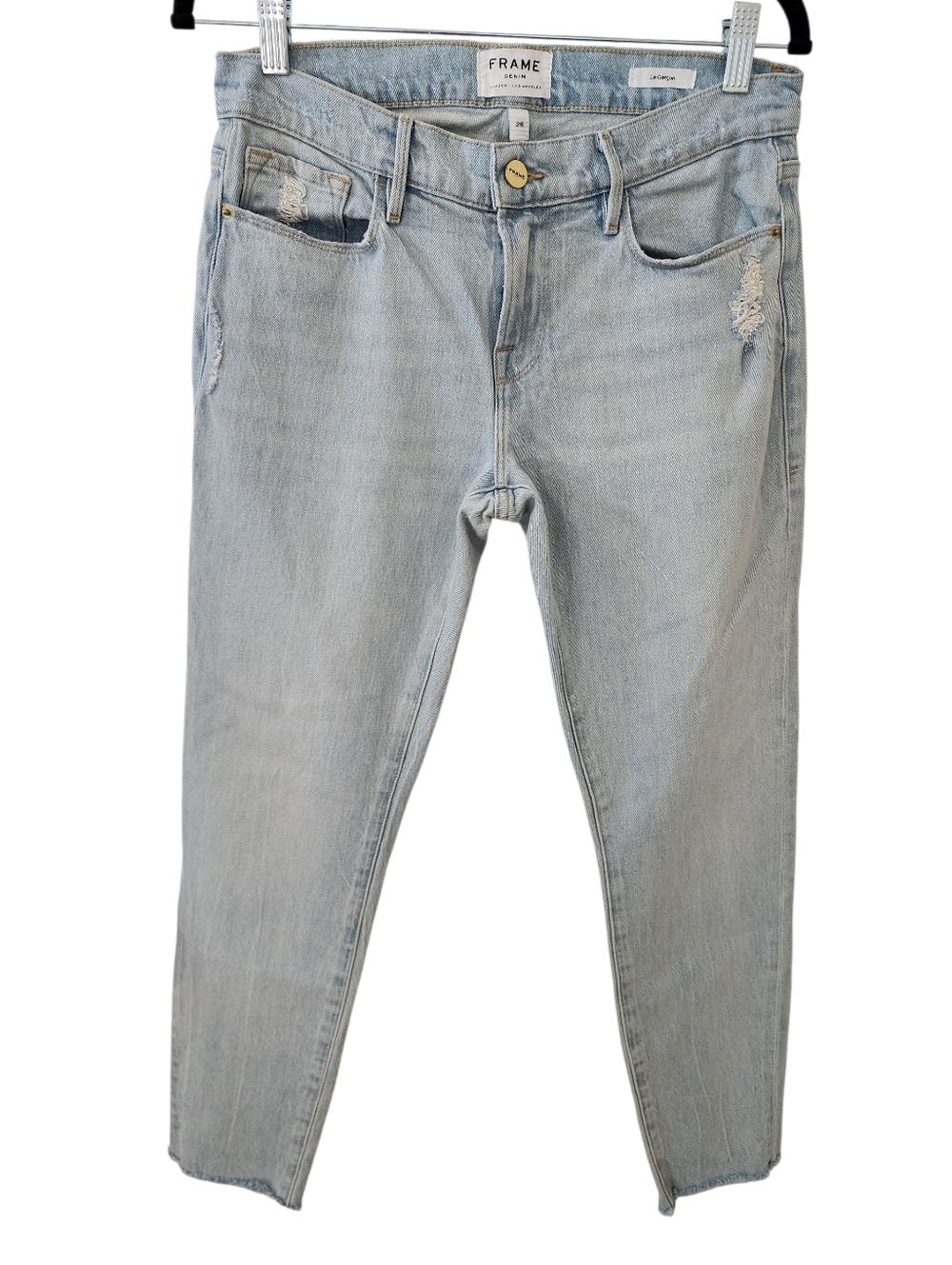 FRAME Le Garçon Boyfriend Jeans Size 26 Light Wash (Jimi)  Raw Hem